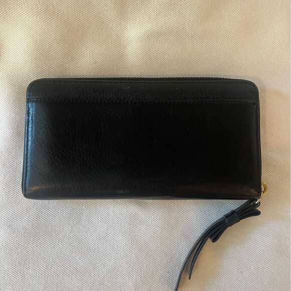kate spade black leather wallet with black‎ and white stripe lining, like new! - Picture 4 of 11
